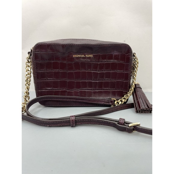 Michael Kors Handbags - Michael Kors Ginny Medium Crocodile Embossed Leather Crossbody Bag Purse Purple
